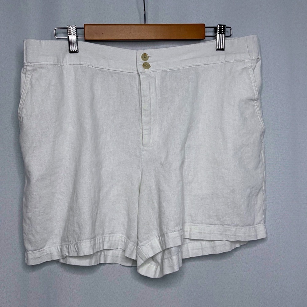 Liz Claiborne White Linen Blend Lightweight Shorts Womens 16 Elastic Back Beachy